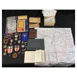 ASSORTED WW2 MILITARY MEDALS, RIBBONS, FLIGHT LOG,