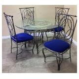 METAL GLASS TOP DINING TABLE & 4 CHAIRS
