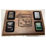 4 ZIPPO RJR TOBACCO COMPANY LIGHTERS IN WOOD