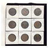 9 CORONET AND BRAIDED HAIR LARGE CENTS