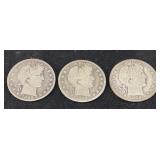 (3) 1899 BARBER HALF DOLLARS, 1899-p, 1899-o &