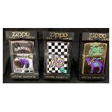 (3) ZIPPO CHROME PURPLE CAMEL, SMOKIN JOES