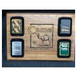 4 ZIPPO RJR TOBACCO CAMEL LIGHTERS IN WOOD CAMEL