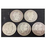(5) BARBER HALF DOLLARS, 1897-P1897-S, 1898-P,