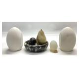 7 PC CARVED STONES AND BOOKENDS