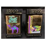 (2) ZIPPO GOLD TONE SMOKIN JOES RACING PURPLE