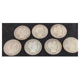 (7) BARBER HALF DOLLARS 1905-p, 1905-s, 1905-o,
