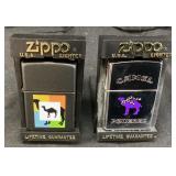 (2) ZIPPO LIGHTERS, DOUBLE CAMEL BLACK  & PURPLE