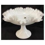 1961 FENTON SILVER CREST MILK GLASS COMPOTE,
