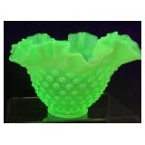 VTG. FENTON URANIUM GLASS RUFFLED EDGE HOBNAIL