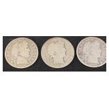 (3) 1896-p, 1896-s & 1896-o BARBER HALF DOLLARS,