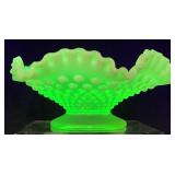 FENTON GREE OPALESCENT URANIUM HOBNAIL RUFFLED