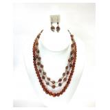3 PC AMBER FASHION JEWELRY, EARRINGS IN STERLING
