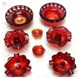8 PIECE FENTON RUBY AMBERINA CANDY DISHES,