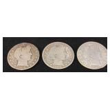 (3) 1900-p, 1900-s & 1900-O BARBER HALF DOLLARS