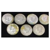 (7) 1965-69 KENNEDY HALF DOLLARS, 40% SILVER