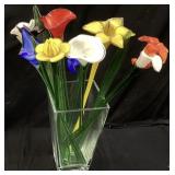 MURANO STYLE BLOWN GLASS FLOWERS & VASE