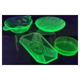 (4) VTG. URANIUM GLASS CANDY DISHES