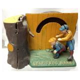 VTG. CAST IRON MECHANICAL LEAP FROG COIN BANK
