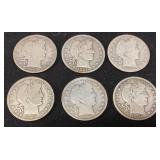 (6) BARBER HALF DOLLARS, 1903-p, 1903-s, 1903-o,