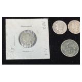 (4) 1892 BARBER DIME, 1943 & 1945 MERCURY DIMES,