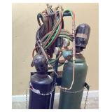 OXY ACETYLENE TORCH SET, 4 TORCHES, GAUGES &