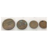 (4) 1853 LARGE CENT, 1865 2 CENT, 1882 & 1890