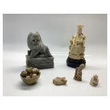 ORIENTAL STONE LOT, JADE FOO DOG, JADE BOWL