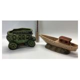 VTG. STAGECOACH & BOAT POTTERY PLANTER
