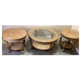 3 PIECE SET, HARDWOOD COFFEE TABLE & 2 END TABLES
