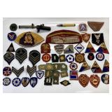 VTG. ASSORTED PATCHES AND FLASHLIGHTS, SIGHT GLASS