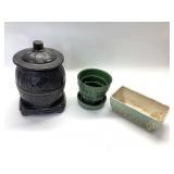 McCOY POTBELLY STOVE JAR & 2 PLANTER POTTERY
