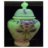 FENTON BURMESE DRAGONFLY TEMPLE GINGER JAR, 7in w