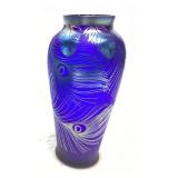 VTG. FENTON KELSEY MURPHY FAVRENE PEACOCK VASE,