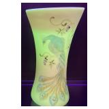 2005 FENTON REGAL PEACOCK BURMESE VASE, 10in,