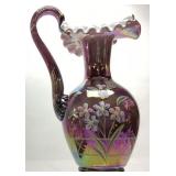1997 FENTON PLUM IRIDESCENT PITCHER SIGNED BY