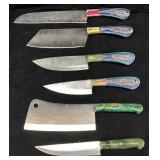 (6) ASSORTED DAMASCUS STEEL CHEFS KNIVES & 2