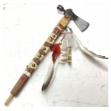 HAND CRAFTED NATIVE AMERICAN TOMAHAWK, LEATHER