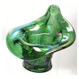 FENTON IRIDESCENT EMERALD GREEN GRAPEVINE EMBOSSED