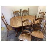 OAK DOUBLE PEDESTAL DINING TABLE & 6 SHEAF BACK