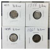 4 HALF DIME LOT 1829-61