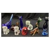(11) ASSORTED ART GLASS ANIMAL FIGURINES, CATS,
