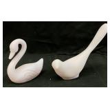 (2) FENTON SATIN ART GLASS SWAN & BIRD OF