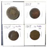 LARGE CENT, (3) TWO CENT COIN LOT