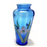 FENTON HAND PAINTED TWILIGHT BLUE TULIPS