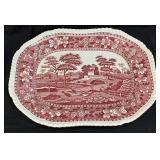 SPODE PINK TOWER PATTERN MEAT PLATTER, 13in L