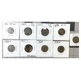 9 NICKEL LOT,3 CENT,V,WAR,BUFFALO,SHIELD