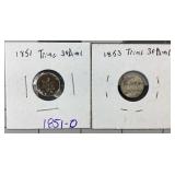 1851-O AND 1853 TRIME COIN LOT