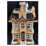 CERAMIC HAUNTED HOUSE LIGHTED JACK O LANTERN,