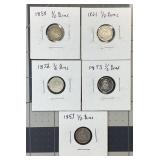 5 SEATED LIBERTY HALF DIME LOT